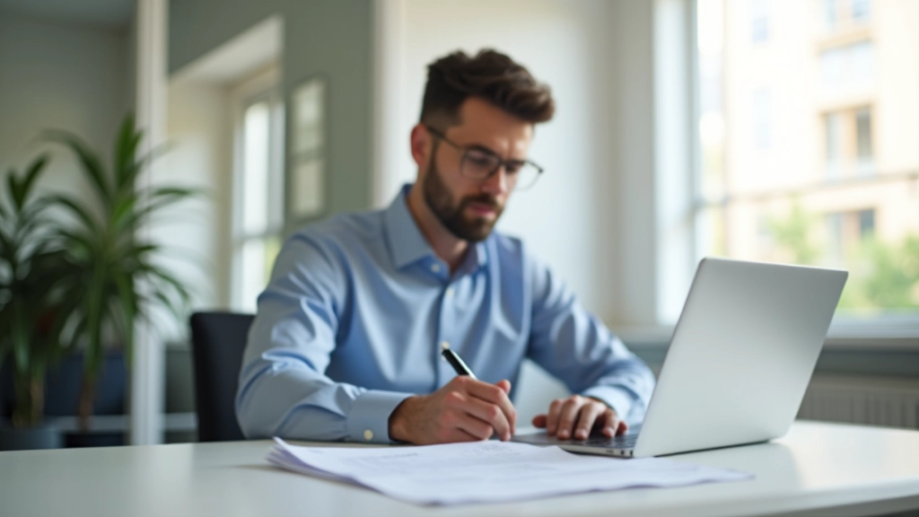 Persona che compila il modulo 730 al computer con documenti fiscali organizzati