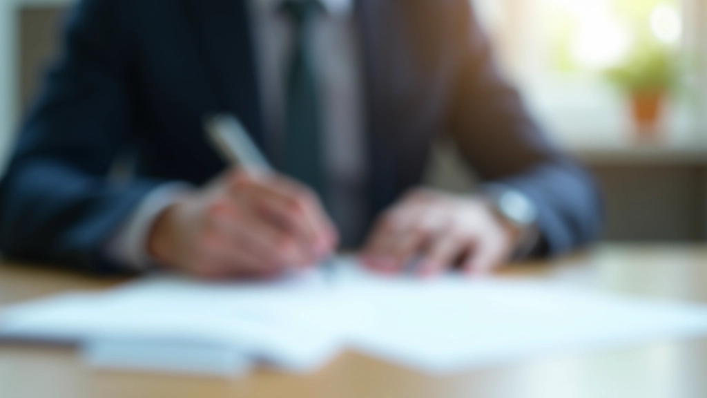 Persona che firma documenti con codice fiscale visibile su modulo, desk di lavoro professionale